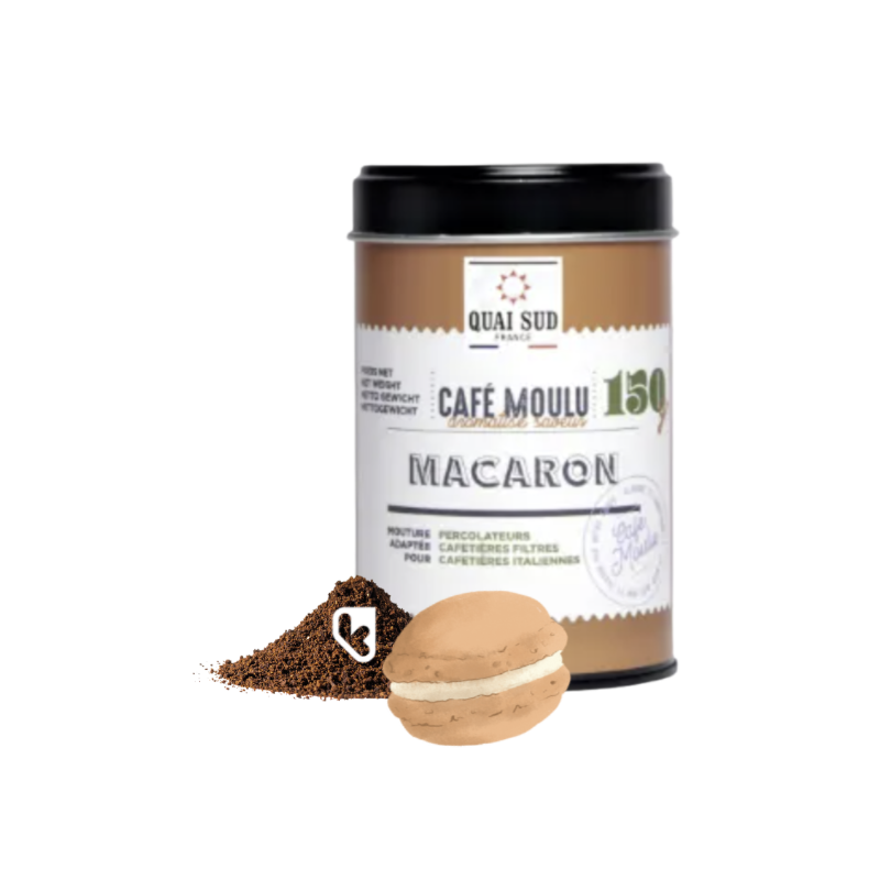 Café moulu aromatisé au Macaron - Boîte 150g - QUAI SUD
