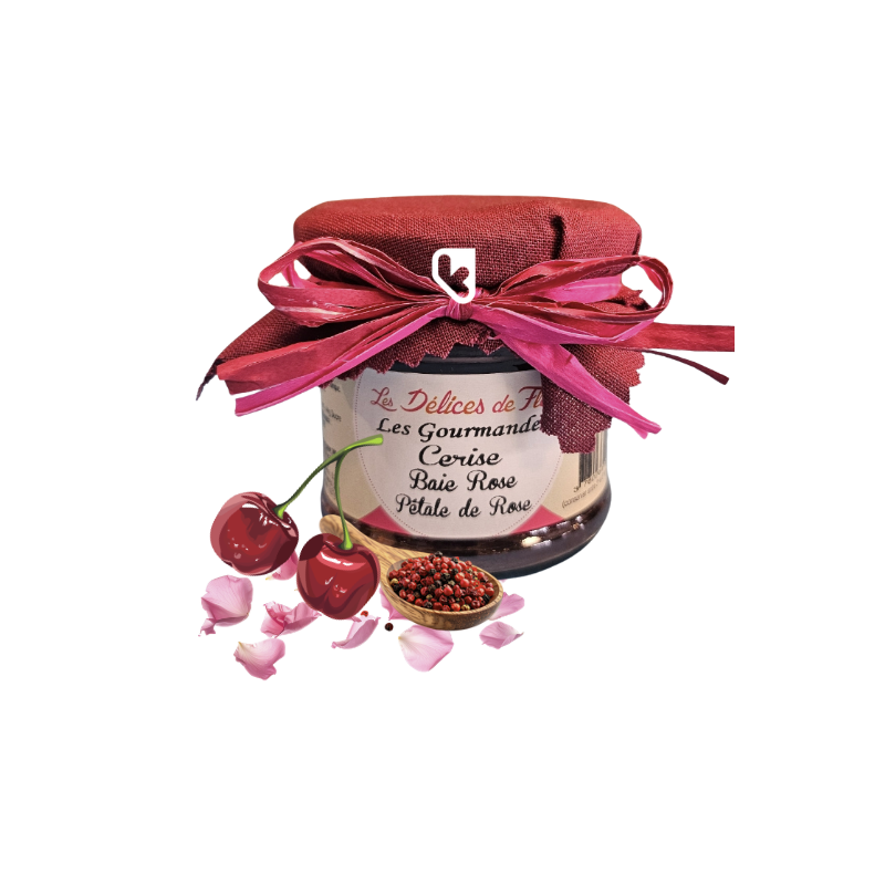 CONFITURE CERISE BAIE ROSE PETALE DE ROSE - 130GR - LES DELICES DE FLO