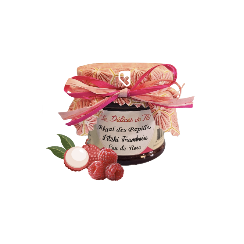CONFITURE LITCHI FRAMBOISE EAU DE ROSE - 130GR - LES DELICES DE FLO