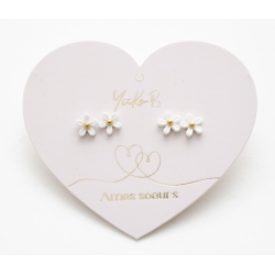 Duo de Boucles d'Oreilles "Âmes sœurs" - Fleurs de lait - YUKO.B