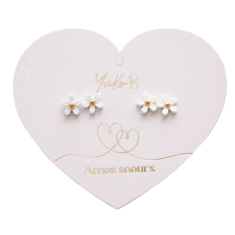 Duo de Boucles d'Oreilles "Âmes sœurs" - Fleurs de lait - YUKO.B