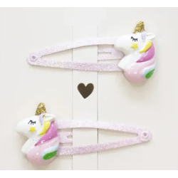 Duo de Barrettes - Licorne - Rose  - YUKO.B