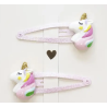 Duo de Barrettes - Licorne - Rose  - YUKO.B