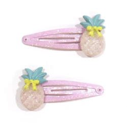 Duo de Barrettes - Romantic Pinneapple - Rose/Blanc - YUKO.B