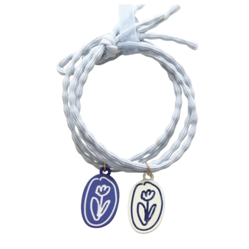 Duo d'élastiques/Bracelets - Flowers - Bleu - YUKO.B