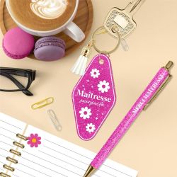 DUO PAILLETTES - PORTE-CLÉS MOTEL et STYLO - MAÎTRESSE PARFAITE