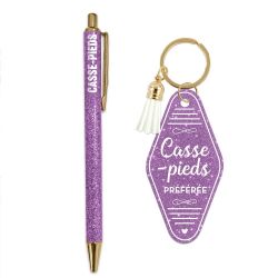 DUO PAILLETTES - PORTE CLES MOTEL ET STYLO - CASSE PIEDS