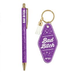 DUO PAILLETTES PORTE CLES MOTEL ET STYLO - BAD BITCH
