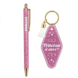 DUO PAILLETTES PORTE-CLES MOTEL ET STYLO - PRINCESSE