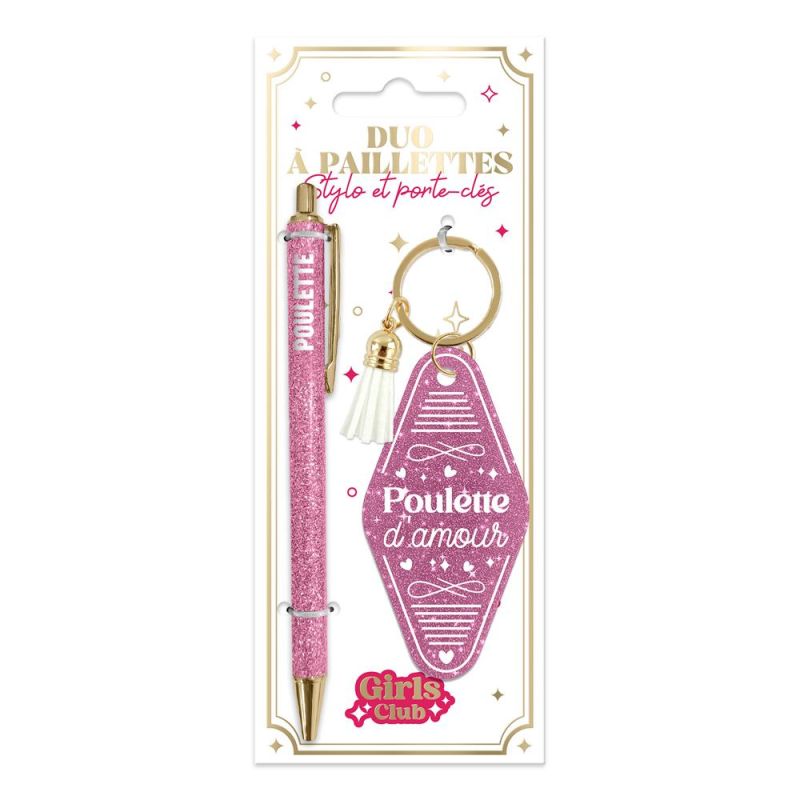 DUO PAILLETTES PORTE-CLES MOTEL ET STYLO - POULETTE