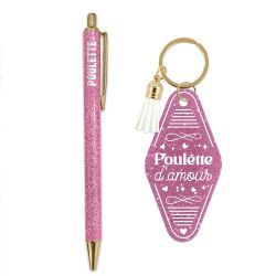 DUO PAILLETTES PORTE-CLES MOTEL ET STYLO - POULETTE