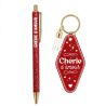 DUO PAILLETTES PORTE-CLES MOTEL ET STYLO - CHERIE D AMOUR