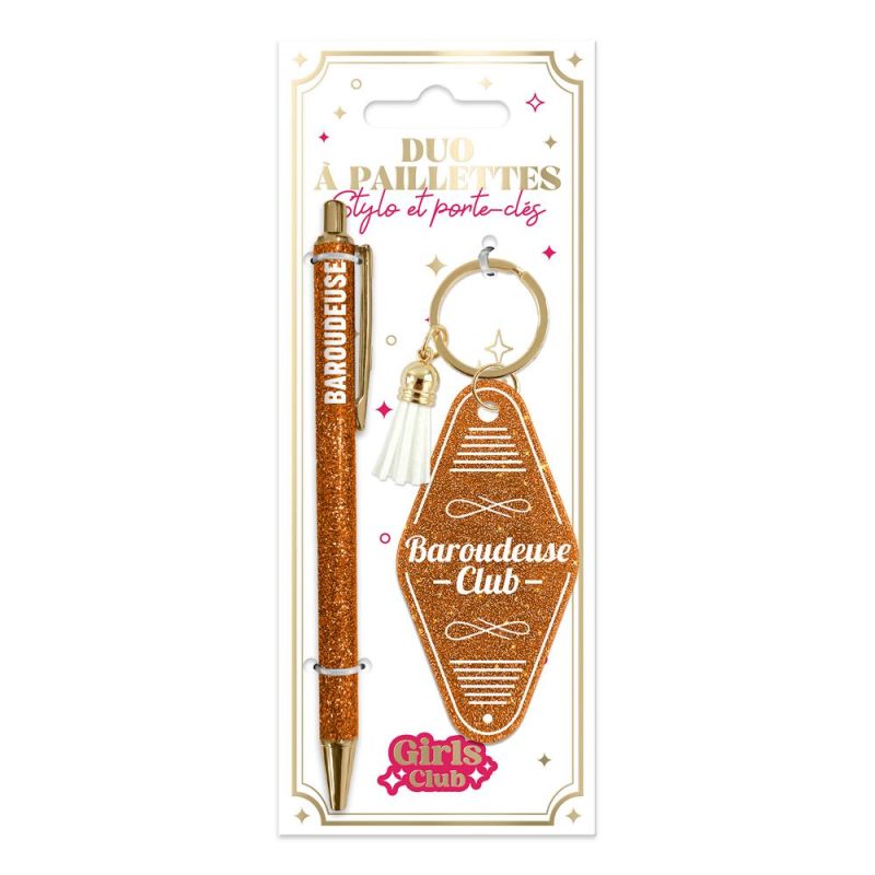 DUO PAILLETTES PORTE-CLES MOTEL ET STYLO - BAROUDEUSE