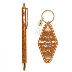 DUO PAILLETTES PORTE-CLES MOTEL ET STYLO - BAROUDEUSE