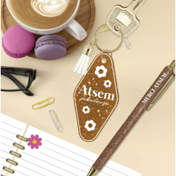 DUO PAILLETTES PORTE-CLES MOTEL ET STYLO - ATSEM FABULEUSE