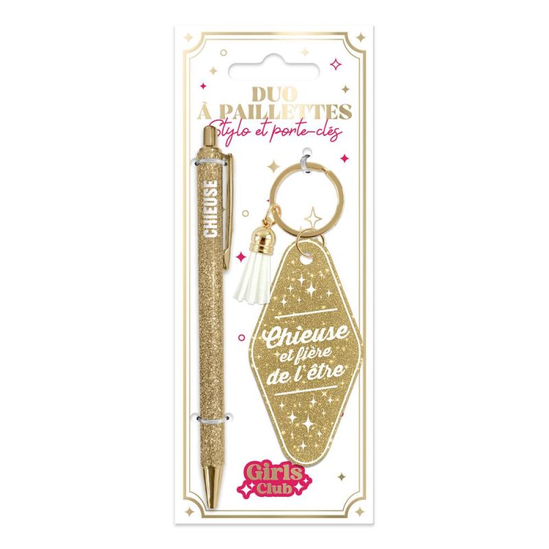 DUO PAILLETTES PORTE-CLES MOTEL ET STYLO - CHIEUSE