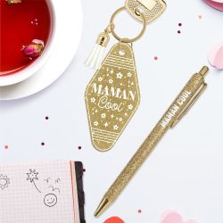 DUO PAILLETTES PORTE-CLES MOTEL ET STYLO - MAMAN COOL