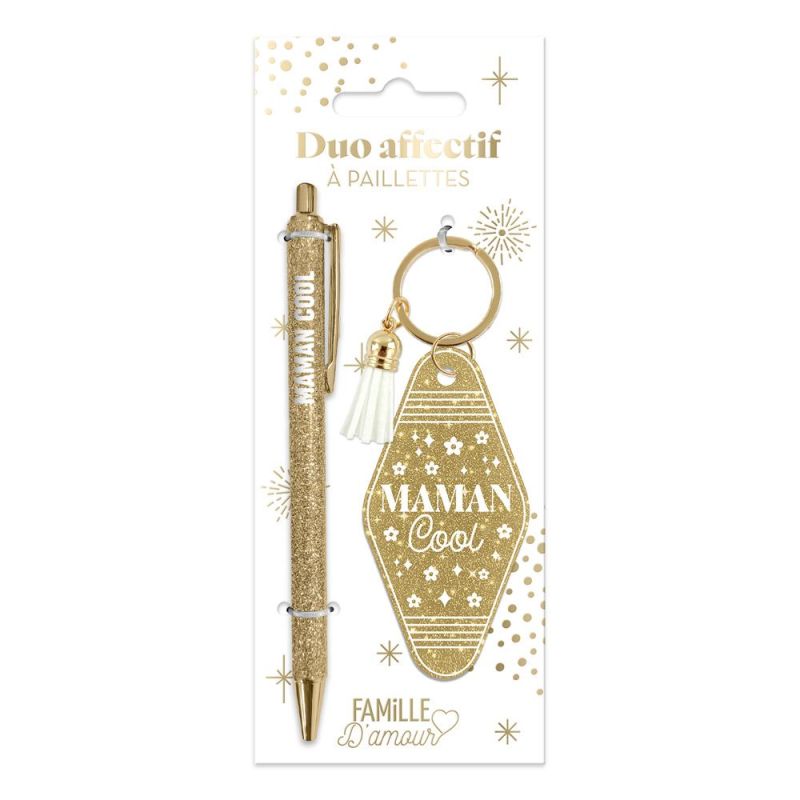 DUO PAILLETTES PORTE-CLES MOTEL ET STYLO - MAMAN COOL