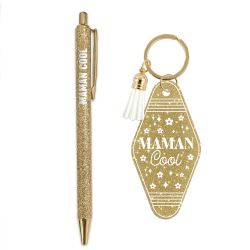 DUO PAILLETTES PORTE-CLES MOTEL ET STYLO - MAMAN COOL