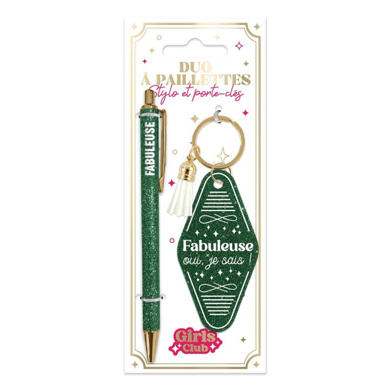 DUO PAILLETTES PORTE-CLES MOTEL ET STYLO - FABULEUSE
