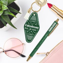 DUO PAILLETTES PORTE-CLES MOTEL ET STYLO - FABULEUSE