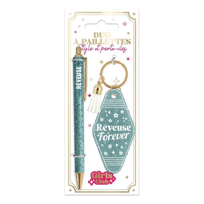 DUO PAILLETTES PORTE-CLES MOTEL ET STYLO - RÊVEUSE