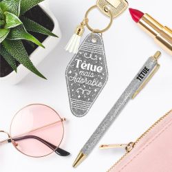 DUO PAILLETTES PORTE-CLES MOTEL ET STYLO - TÊTUE