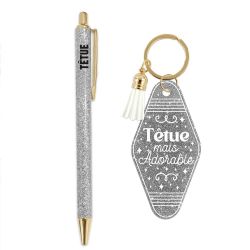 DUO PAILLETTES PORTE-CLES MOTEL ET STYLO - TÊTUE