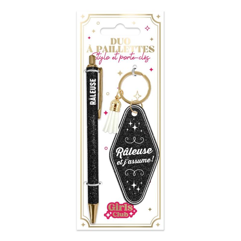 DUO PAILLETTES PORTE-CLES MOTEL ET STYLO - RÂLEUSE