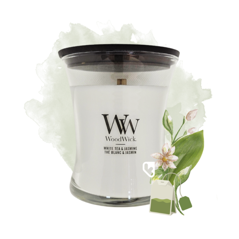 Thé blanc & Jasmin - Moyenne Jarre - Bougie WOODWICK