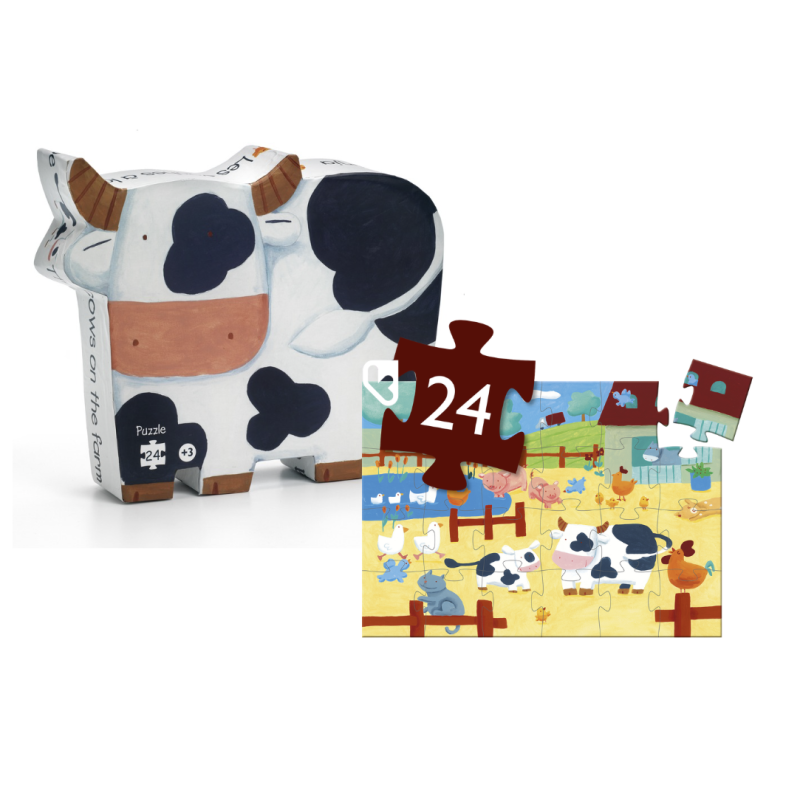 PUZZLE SILHOUETTE - LA VACHE À LA FERME - 24 PIÈCES - DJECO