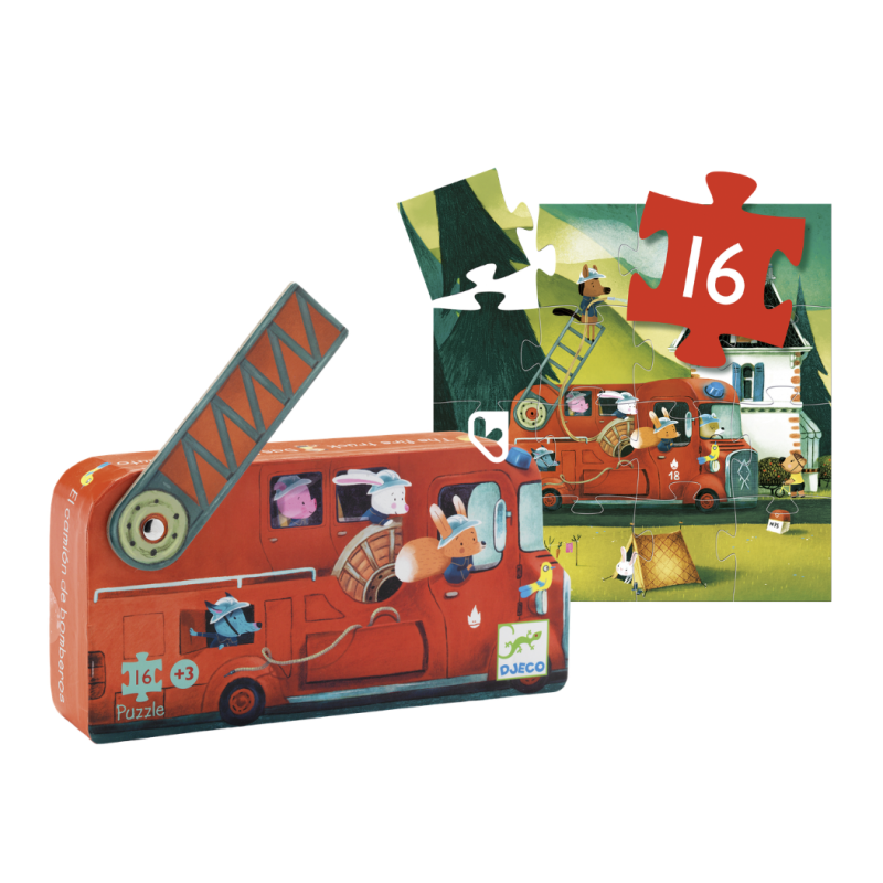 Le Camion de Pompier - Puzzle Silhouette - 16 Pièces - DJECO