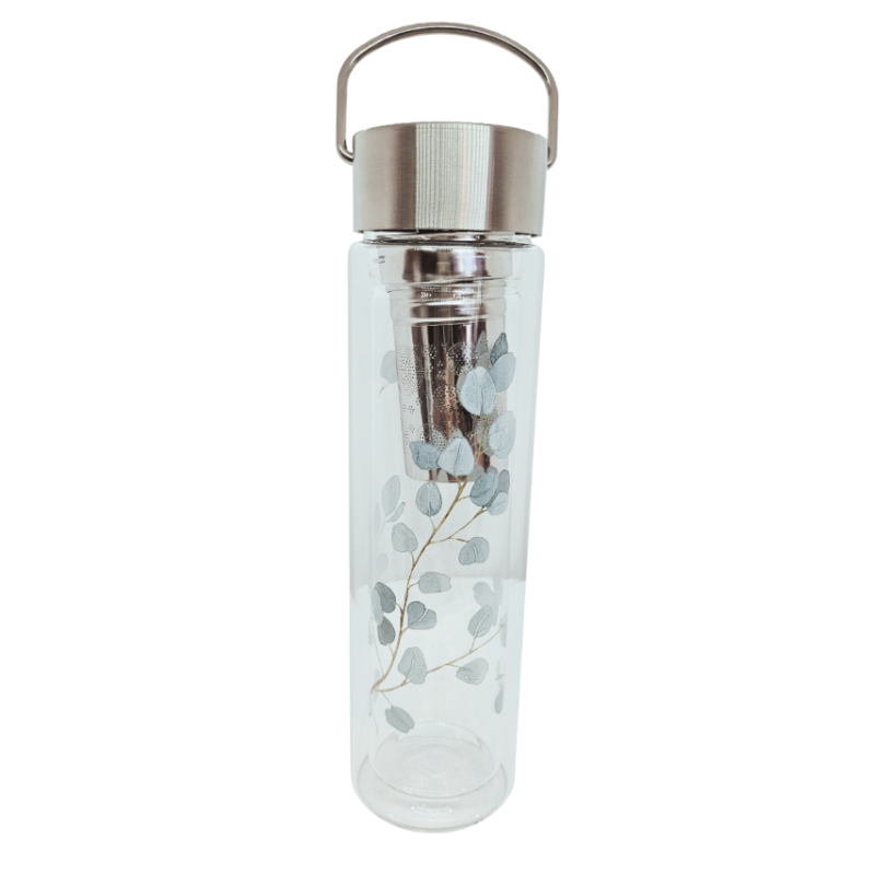 Bouteille en verre avec infuseur 400ml - Eucalyptus - EIGENART