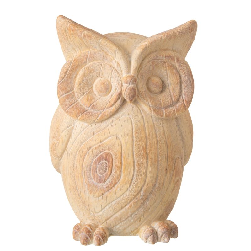 HIBOU IMITATION BOIS POLYRÉSINE BEIGE L - J-LINE