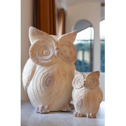 HIBOU IMITATION BOIS POLYRÉSINE BEIGE L - J-LINE