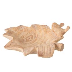 PLAT DÉCO FEUILLE + OISEAU BEIGE L - J-LINE