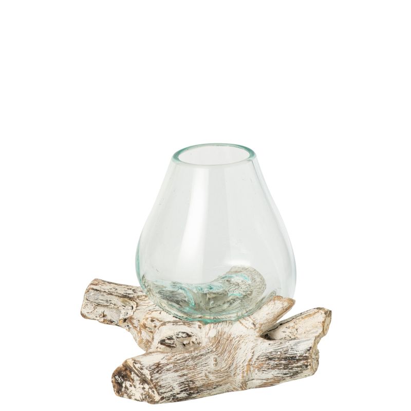 VASE SUR BASE RACINE VERRE S 20X20X20CM - J-LINE