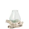 VASE SUR BASE RACINE VERRE S 20X20X20CM - J-LINE