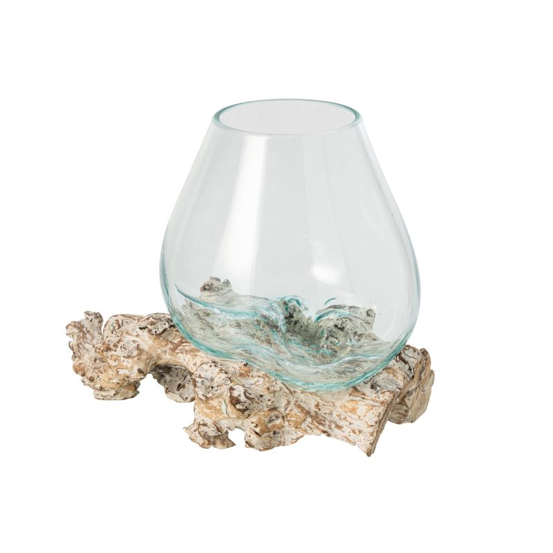VASE SUR BASE RACINE VERRE M 30X30X30CM - J-LINE