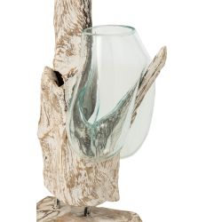 DOUBLE VASE SUR BASE RACINE VERRE 30X30X69CM - J-LINE