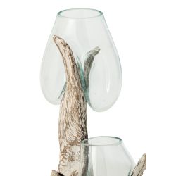 DOUBLE VASE SUR BASE RACINE VERRE 30X30X69CM - J-LINE