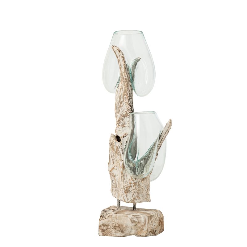 DOUBLE VASE SUR BASE RACINE VERRE 30X30X69CM - J-LINE