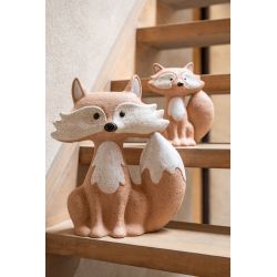 RENARD GRÈS ABRICOT /BLANC 15.5X12.5X23CM - J-LINE