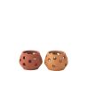 Photophore rond en argile et en verre - Rouge ou Marron - J-LINE