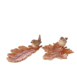 Assiette feuille décorative avec oiseau - J-LINE