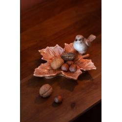 Assiette feuille décorative avec oiseau - J-LINE