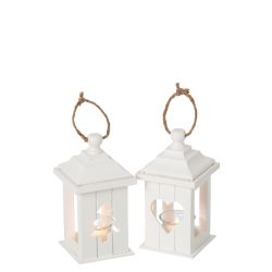 LANTERNE SAPIN BLANC  11X11X21CM - J-LINE
