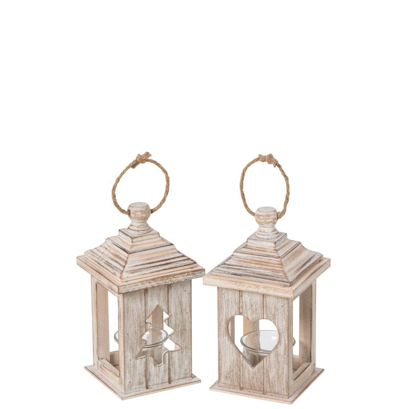 LANTERNE SAPIN BEIGE 11X11X21CM - J-LINE