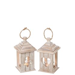 LANTERNE SAPIN BEIGE 11X11X21CM - J-LINE