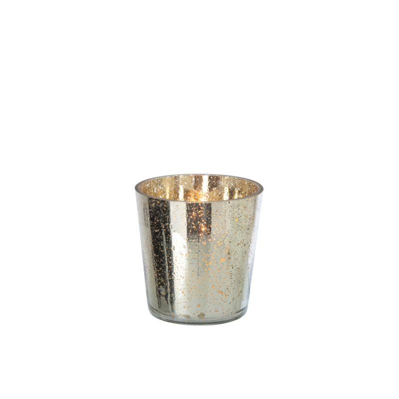 PHOTOPHORE EN VERRE ARGENT/DORÉ S 16X16X16CM - J-LINE